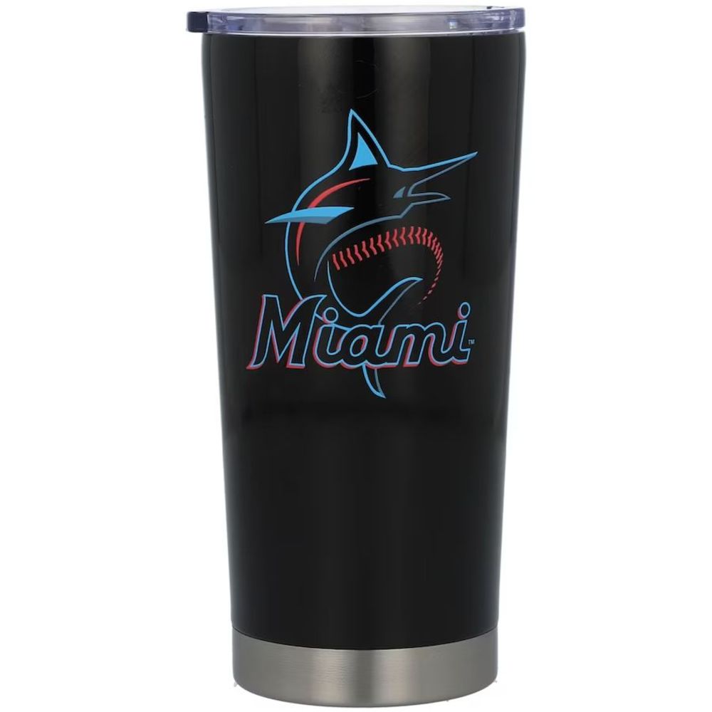 Miami Marlins Black Blue Stainless Steel Double-Wall Letterman Tumbler 20oz.